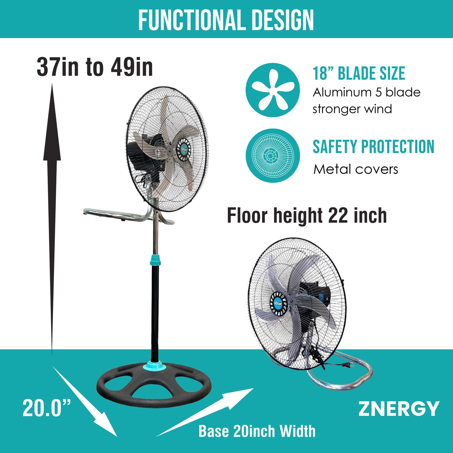 ZNERGY 2in1 18inch Stand / Floor Fans 2 pack