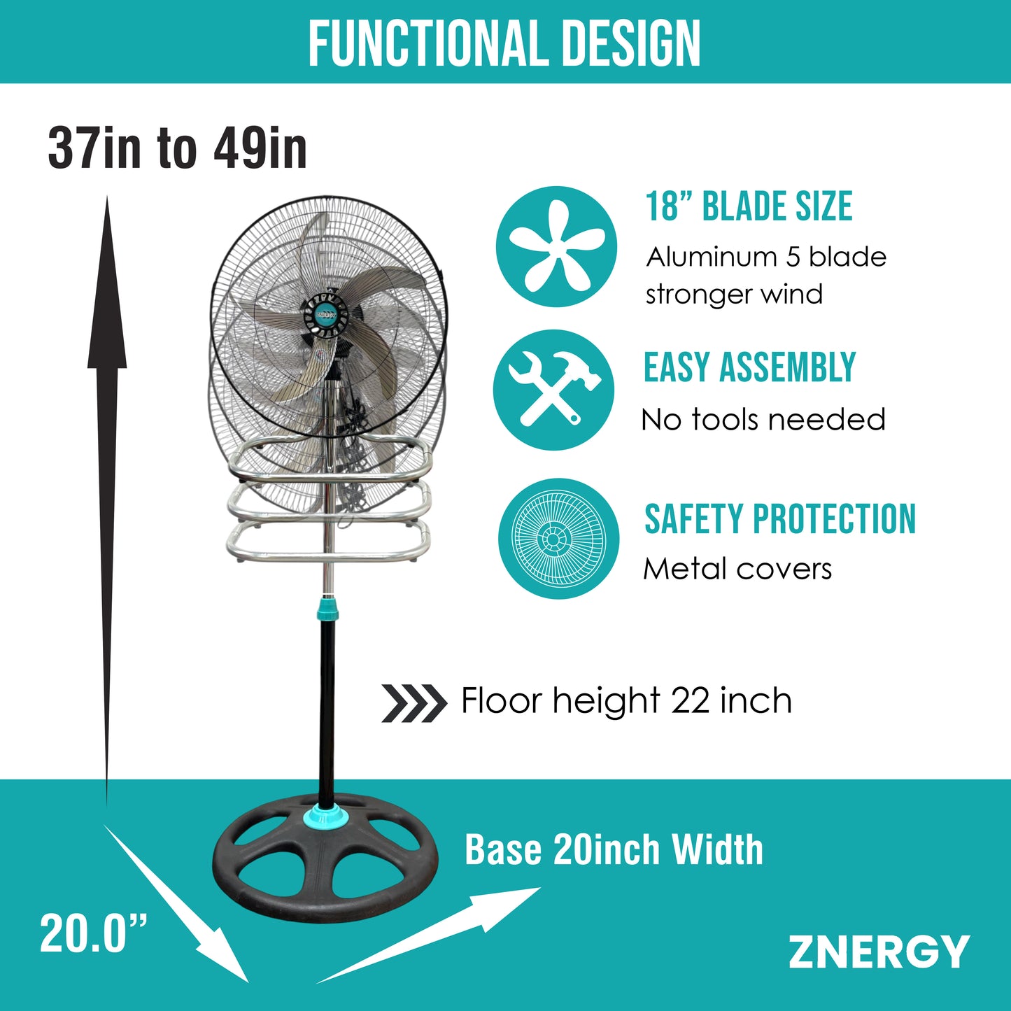 ZNERGY 2in1 18inch Stand / Floor Fans 2 pack