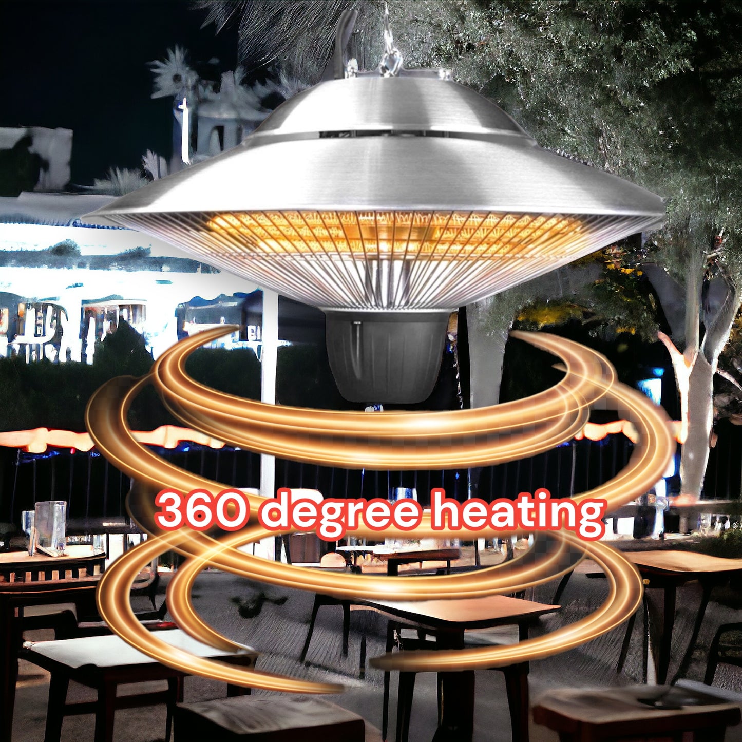 ZNERGY Infrared Electric Silver UFO Ceiling Hanging Heater with Dual Temperature Setting.