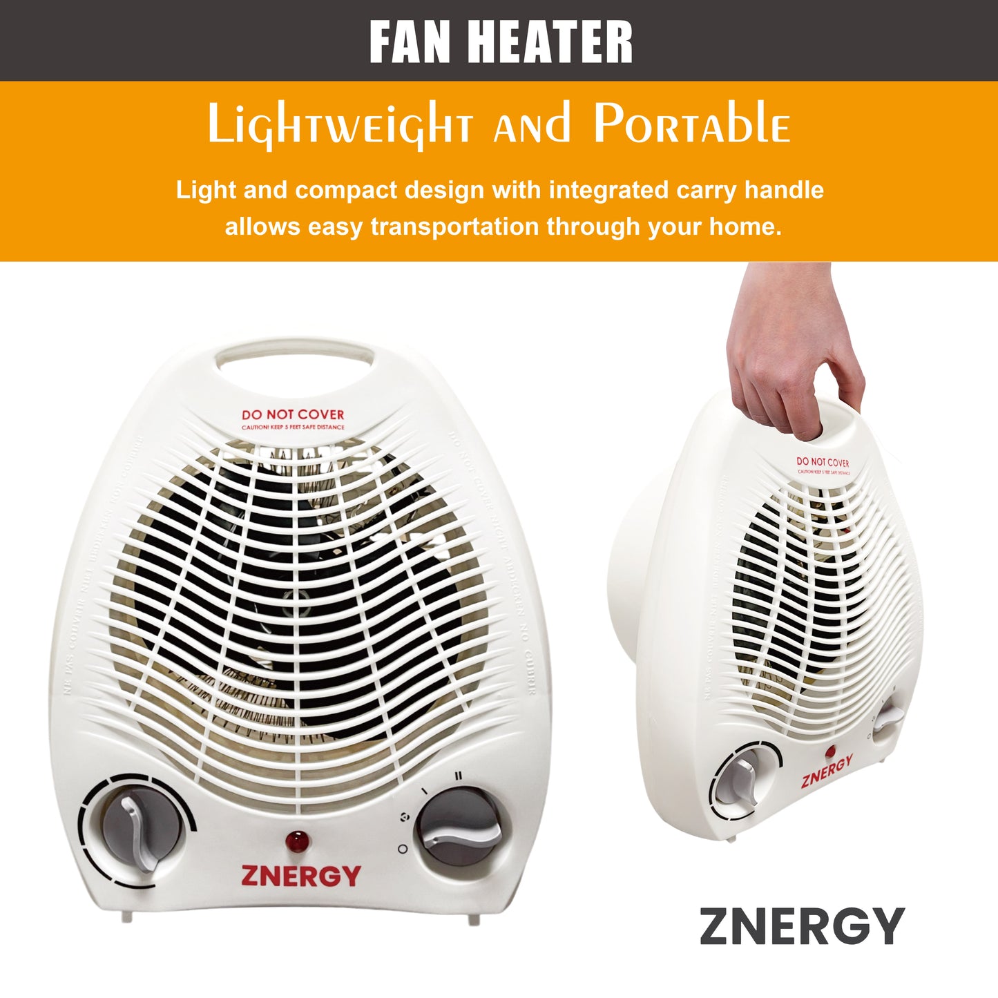 ZNERGY Fan Heater 1500w Adjustable Thermostat and Speed 3 heat settings Overheating Protection Saftey tip over switch Home Office Garage Dorm Kids Room Livingroom Kitchen