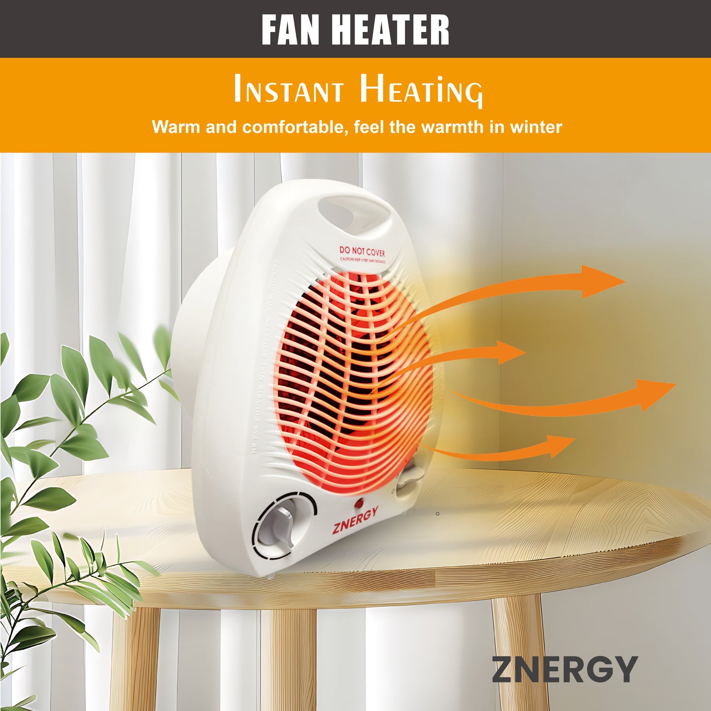 ZNERGY Fan Heater 1500w Adjustable Thermostat and Speed 3 heat settings Overheating Protection Saftey tip over switch Home Office Garage Dorm Kids Room Livingroom Kitchen