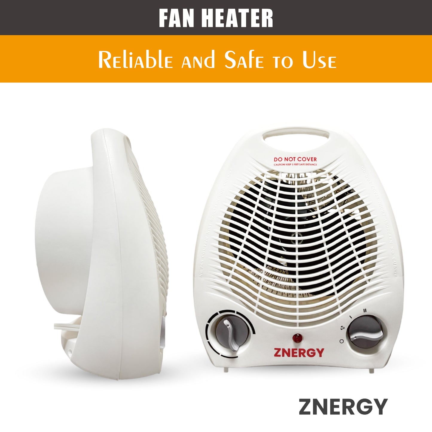 ZNERGY Fan Heater 1500w Adjustable Thermostat and Speed 3 heat settings Overheating Protection Saftey tip over switch Home Office Garage Dorm Kids Room Livingroom Kitchen