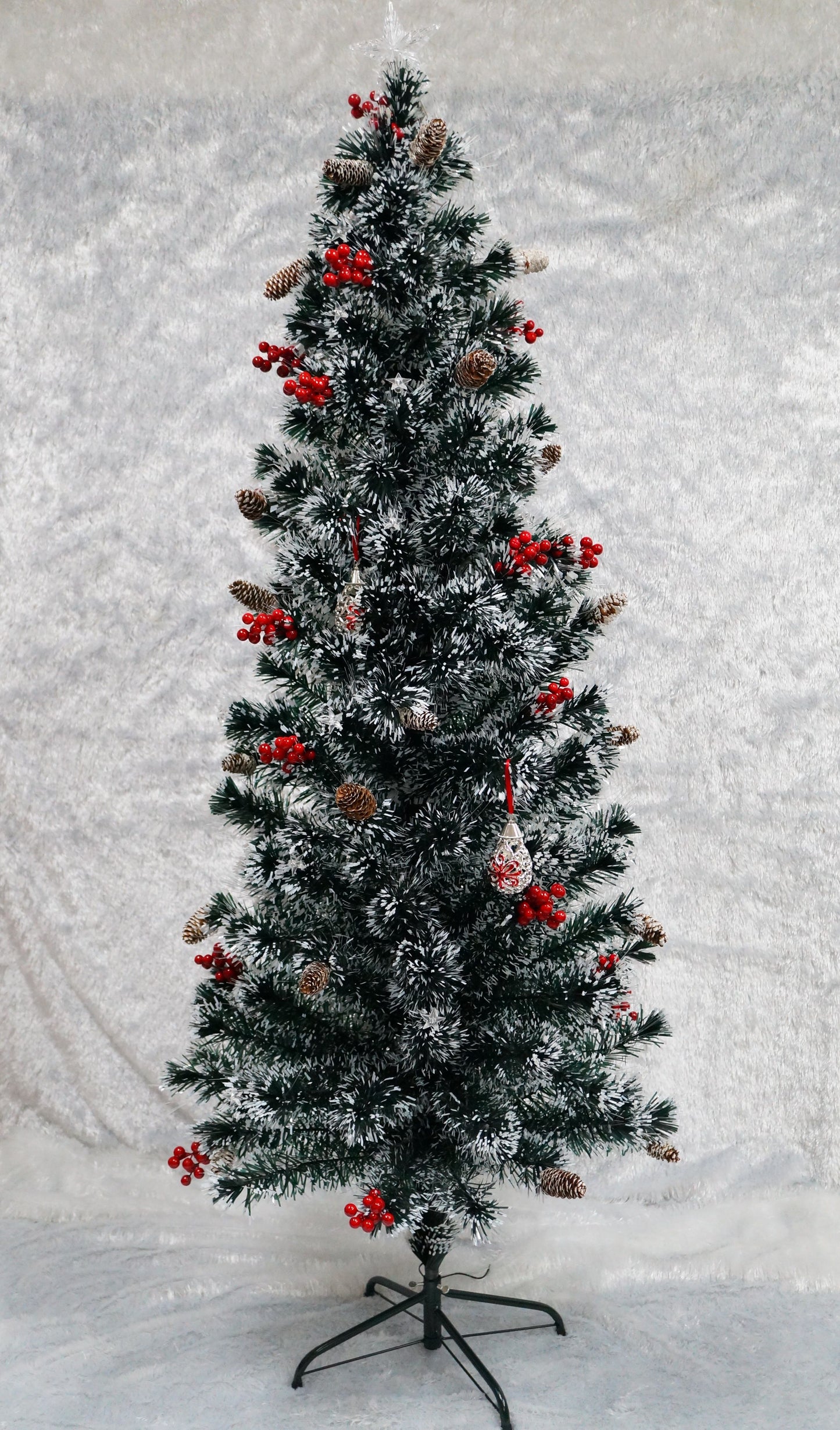 Pre-Lit 6 ft Artificial Xmas Tree with Berries, Stars and Pinecone