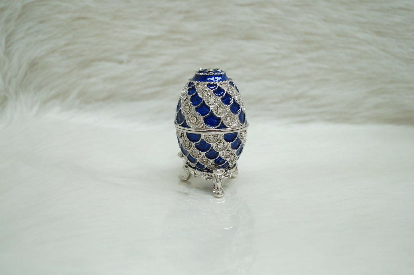 Cristiani Collezione Blue Silver Egg Trinket Box.