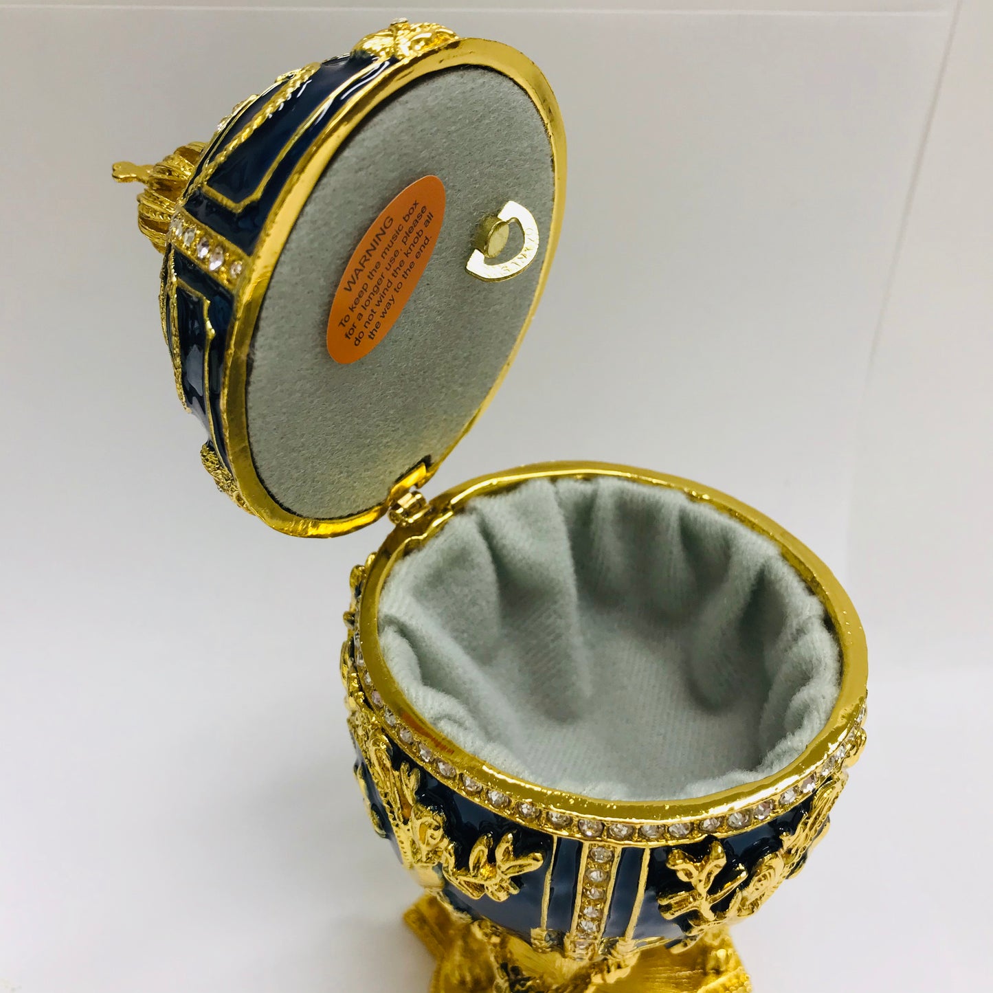 Cristiani Collezione Large Blue Gold Lion Musical Egg Trinket Box.