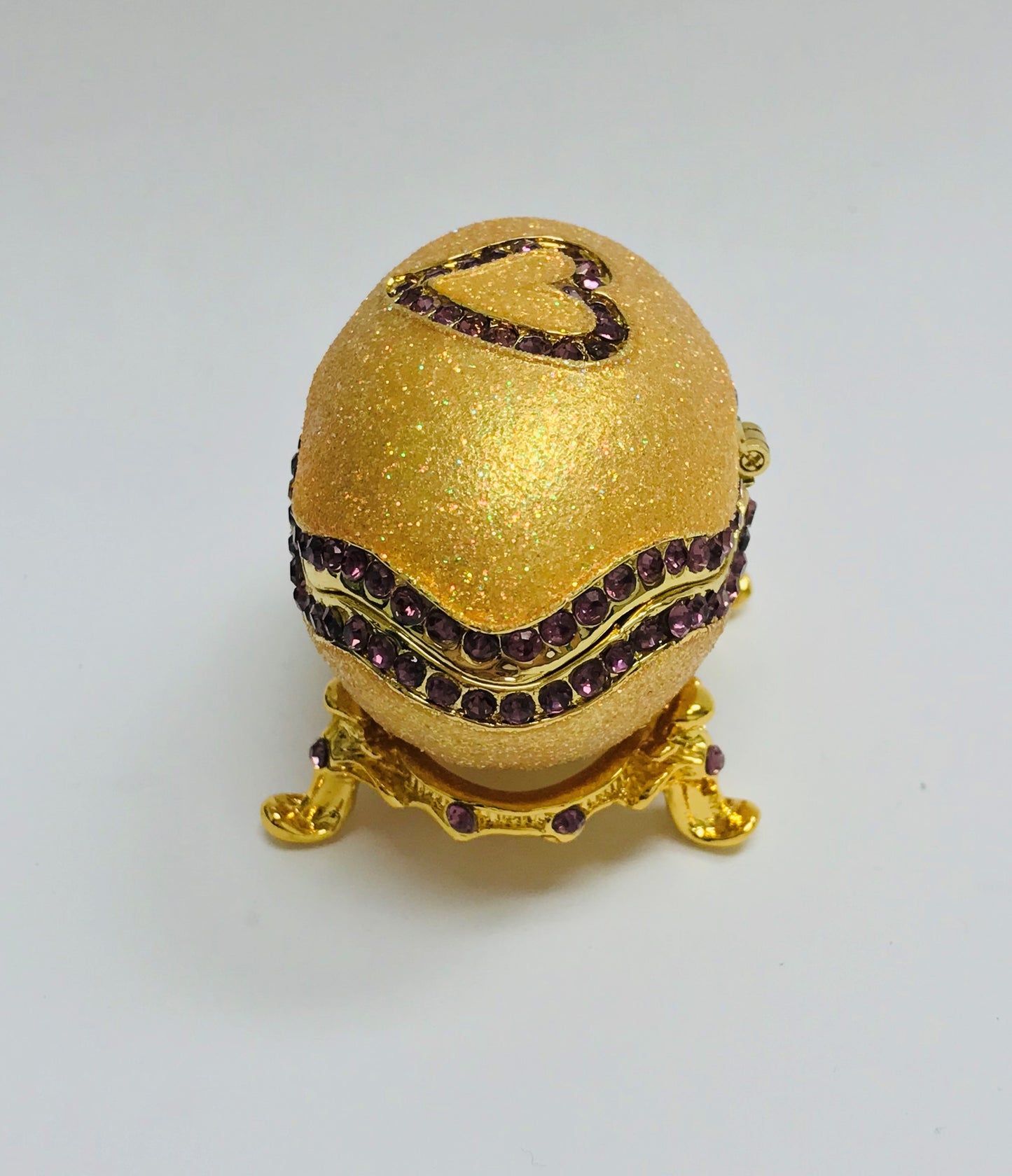 Cristiani Collezione Golden Faberge Style Egg with Crystal Heart Trinket Box