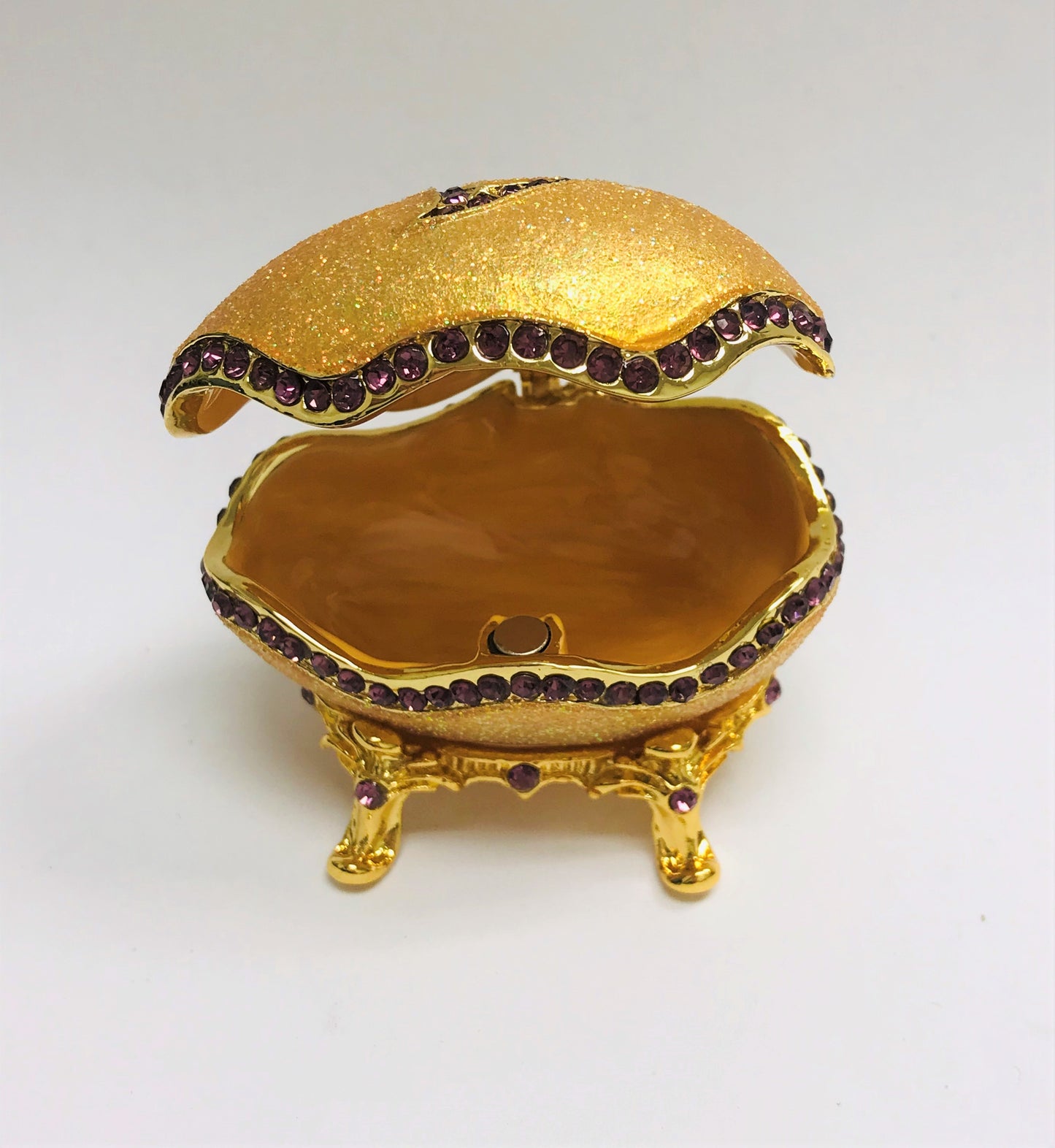 Cristiani Collezione Golden Faberge Style Egg with Crystal Heart Trinket Box