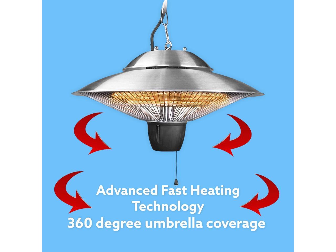 ZNERGY Infrared Electric Silver UFO Ceiling Hanging Heater with Dual Temperature Setting.